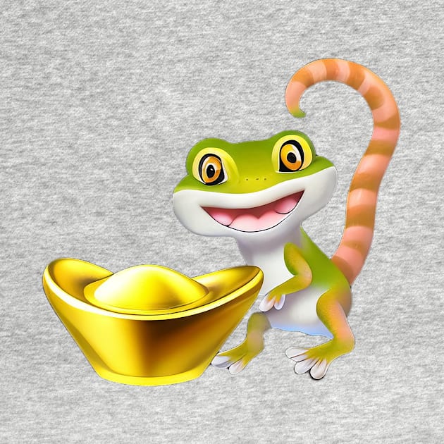 Gecko with gold ingot by cloudart2868